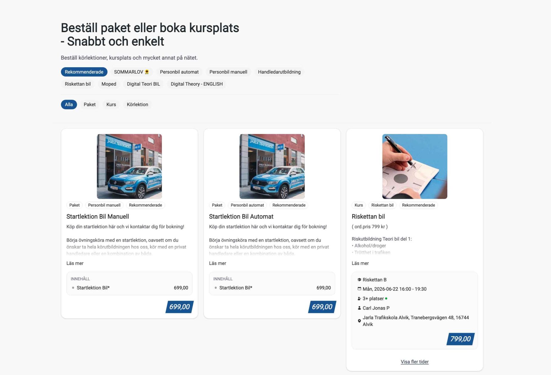 Hur man köper paket & bokar lektioner online